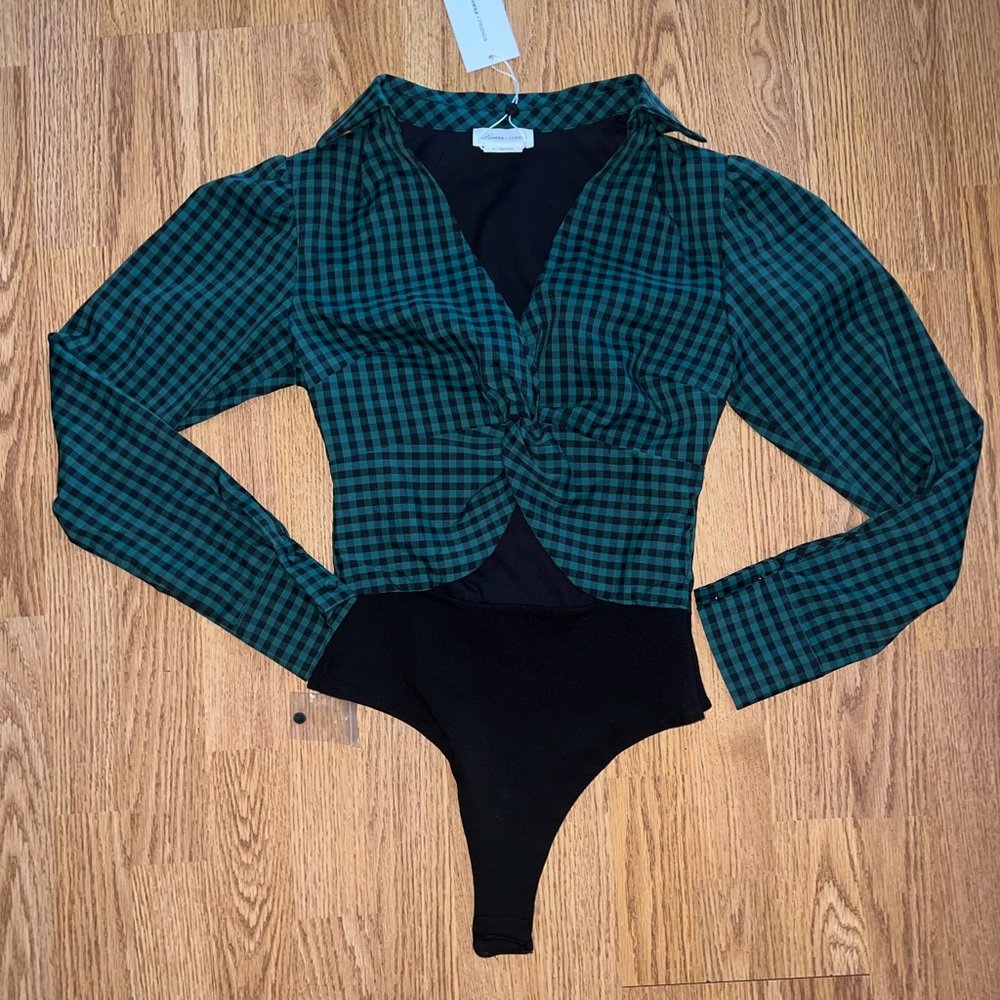 Lovers + Friends Green Plaid Bodysuit